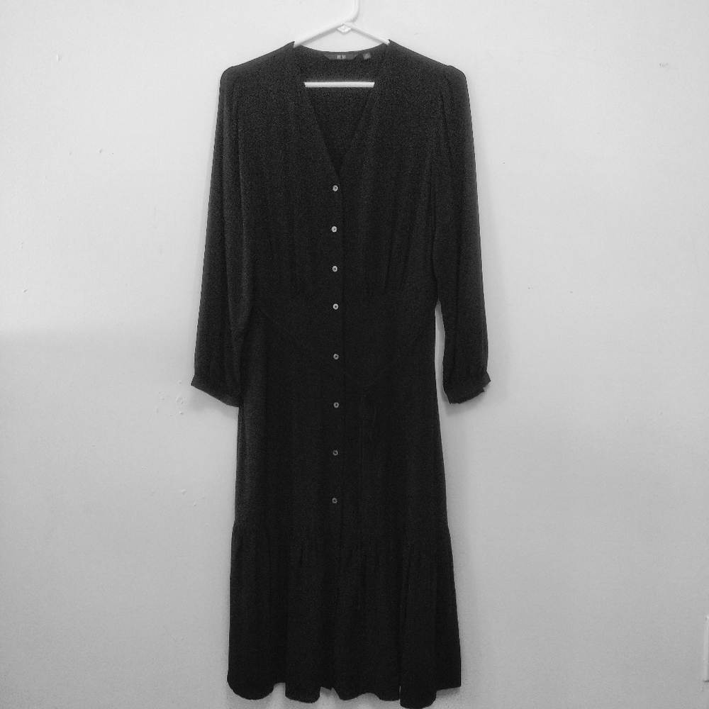 Uniqlo Women's V-Neck 3/4-Sleeve Flare Dress in Black size XS